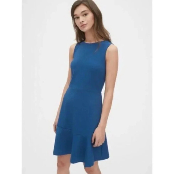 GAP Electric Blue Fit & Flare Ponte Flutter Mini Dress 2 - Picture 1 of 5